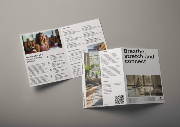bi-fold brochure with complete brand information